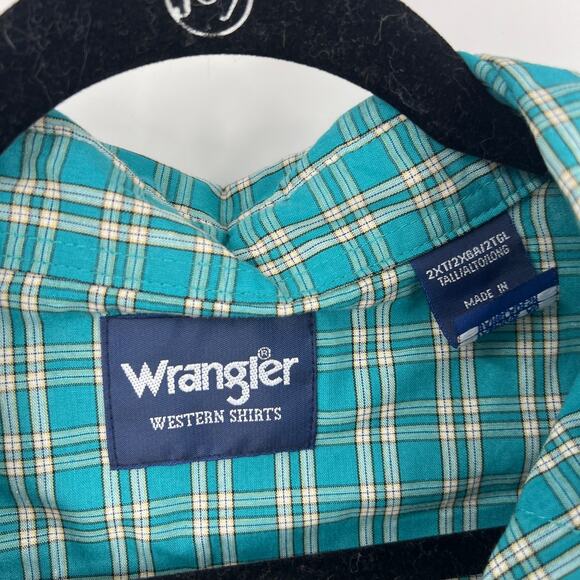 Vintage Wrangler Plaid Pearl Snap Long Sleeve Casual Button Down Men's 2XL - Picture 6 of 9